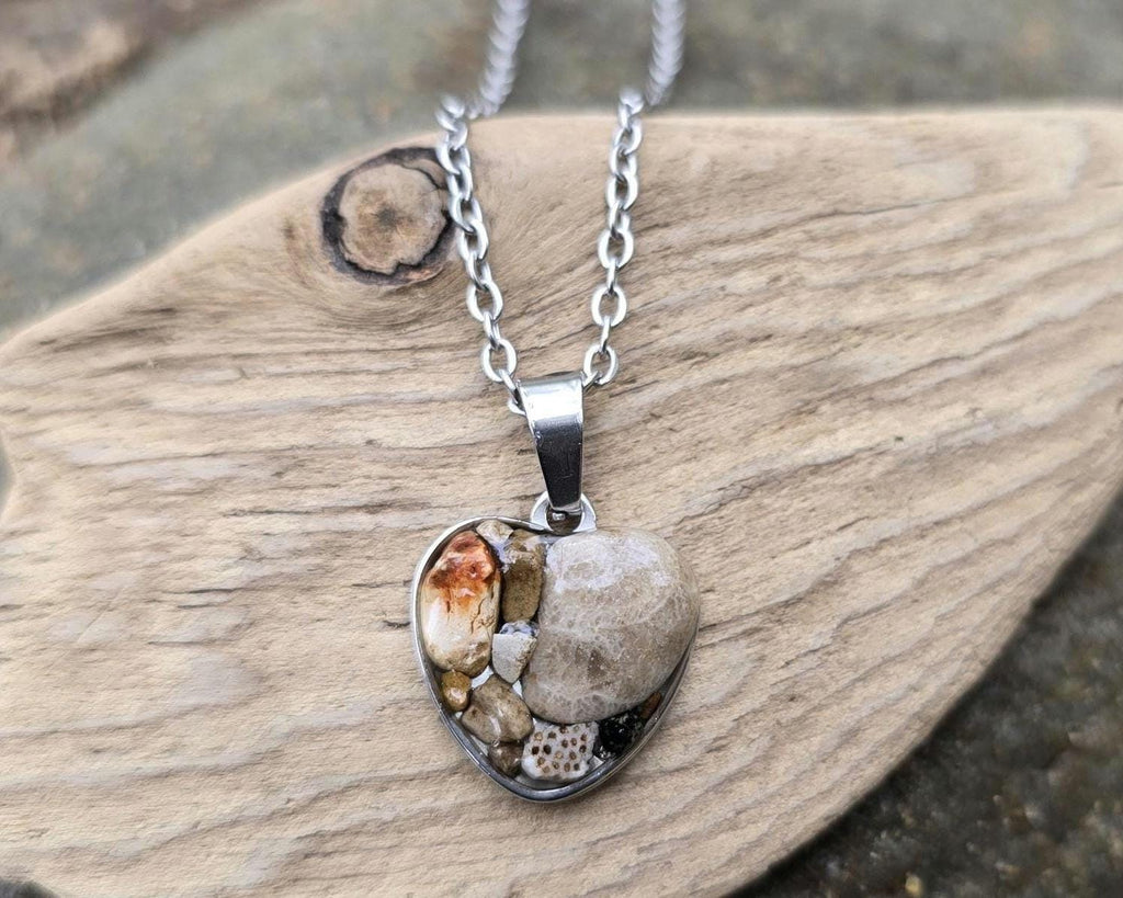 Petoskey Stone Heart Necklace, Rocks collection from Michigan Great Lakes