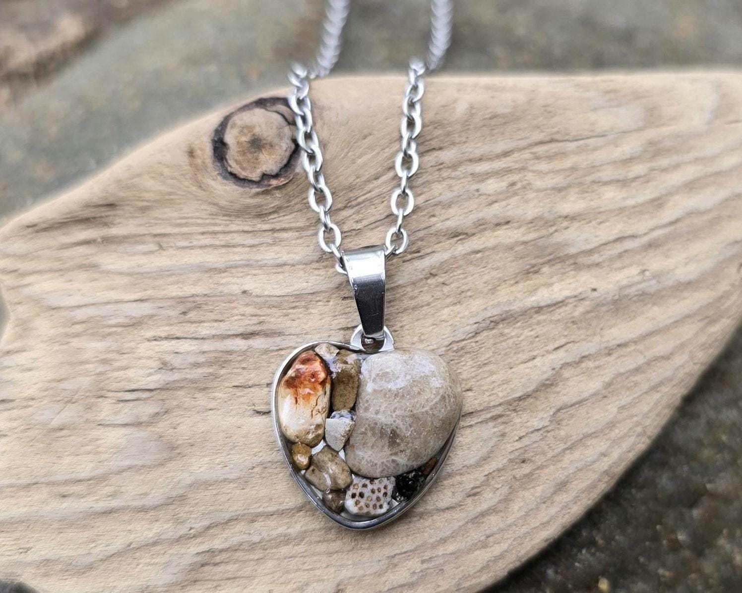 Petoskey Stone Heart Necklace, Rocks collection from Michigan Great Lakes