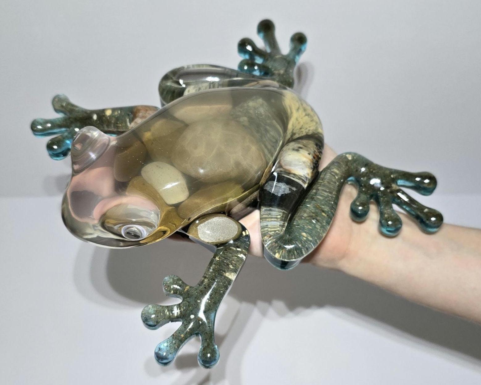 Huge Petoskey Stone Frog Figurine, Giant Resin Frog, Large Great Lakes Rocks Gift