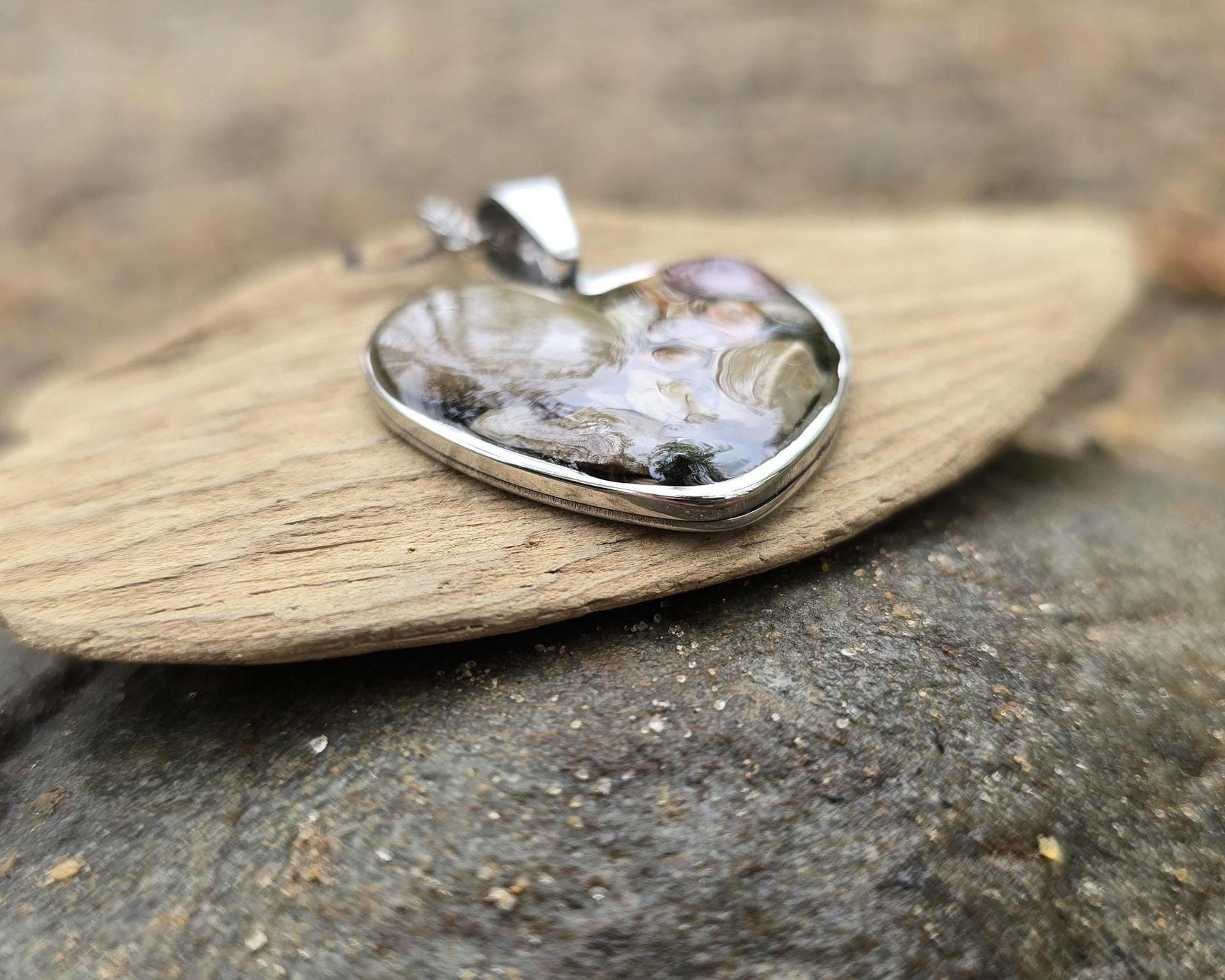 Petoskey Stone Heart Necklace, Rocks from Lake Michigan & Lake Superior