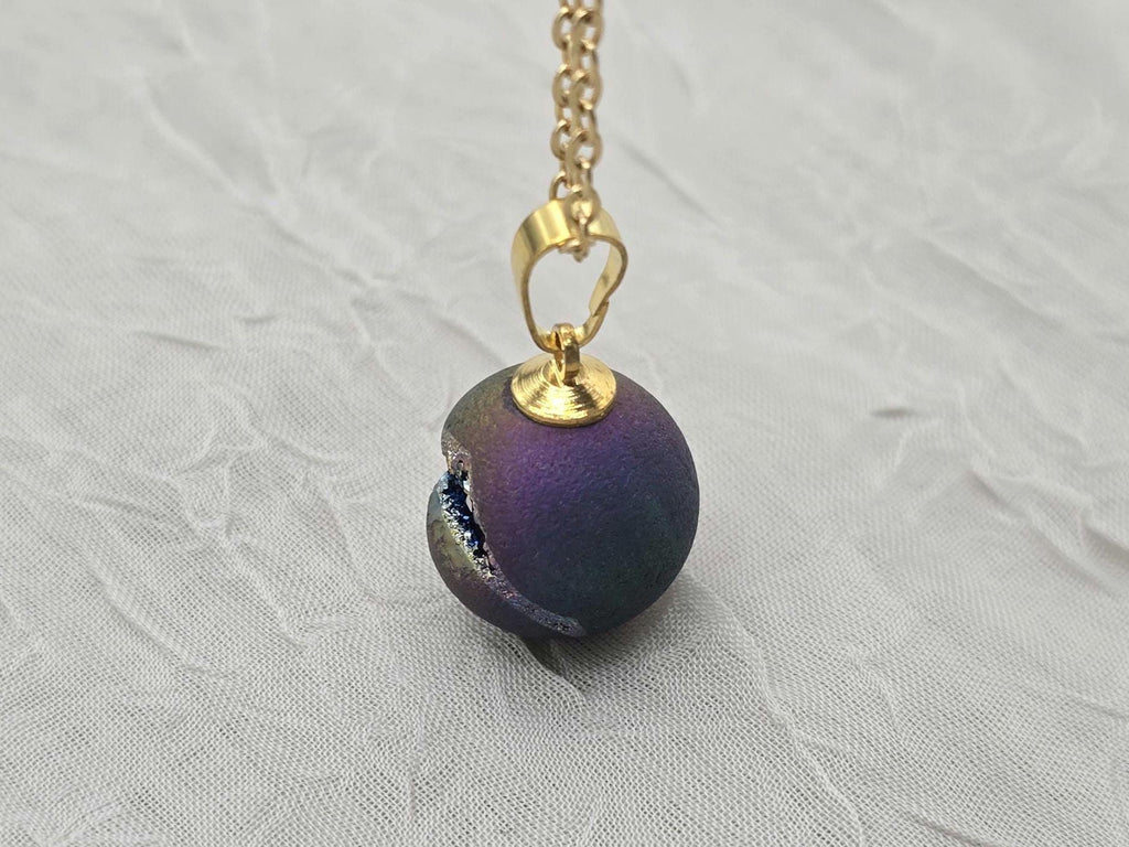 Rainbow Necklace Geode Necklace Druzy Necklace Agate Diamond Crystal Natural Gemstone Quartz Gift for Women Girlfriend Wife Stone 20" Gold
