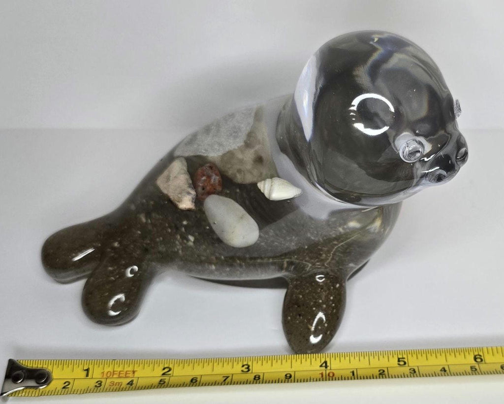 Petoskey Stone Seal Figurine, Charlevoix Stone Sculpture, Great Lakes Rocks Gift, Gift for Rock Hunter, Gift for Seal Lover