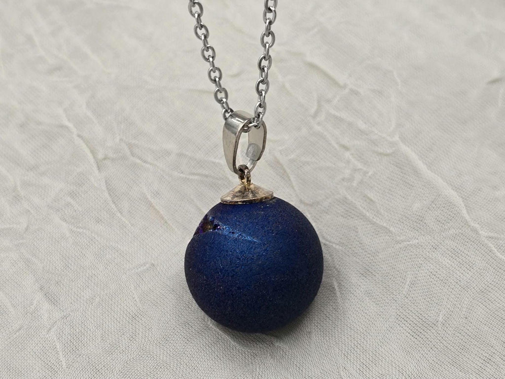 Sapphire Necklace Geode Necklace Druzy Necklace Blue Agate Diamond Crystal Gemstone Quartz Gift for Women Girlfriend Wife 18 Stainless Steel