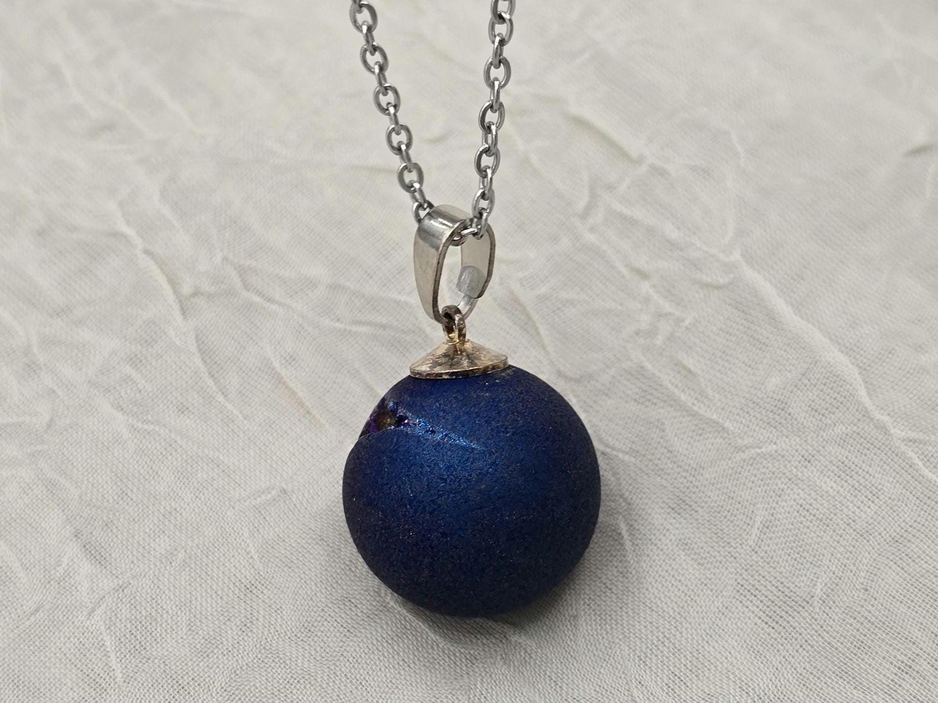Sapphire Necklace Geode Necklace Druzy Necklace Blue Agate Diamond Crystal Gemstone Quartz Gift for Women Girlfriend Wife 18 Stainless Steel