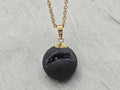 Black Druzy Geode Necklace, Agate Diamond Crystal, Natural Gemstone Quartz, Gift for Girlfriend or Wife, 20" Gold
