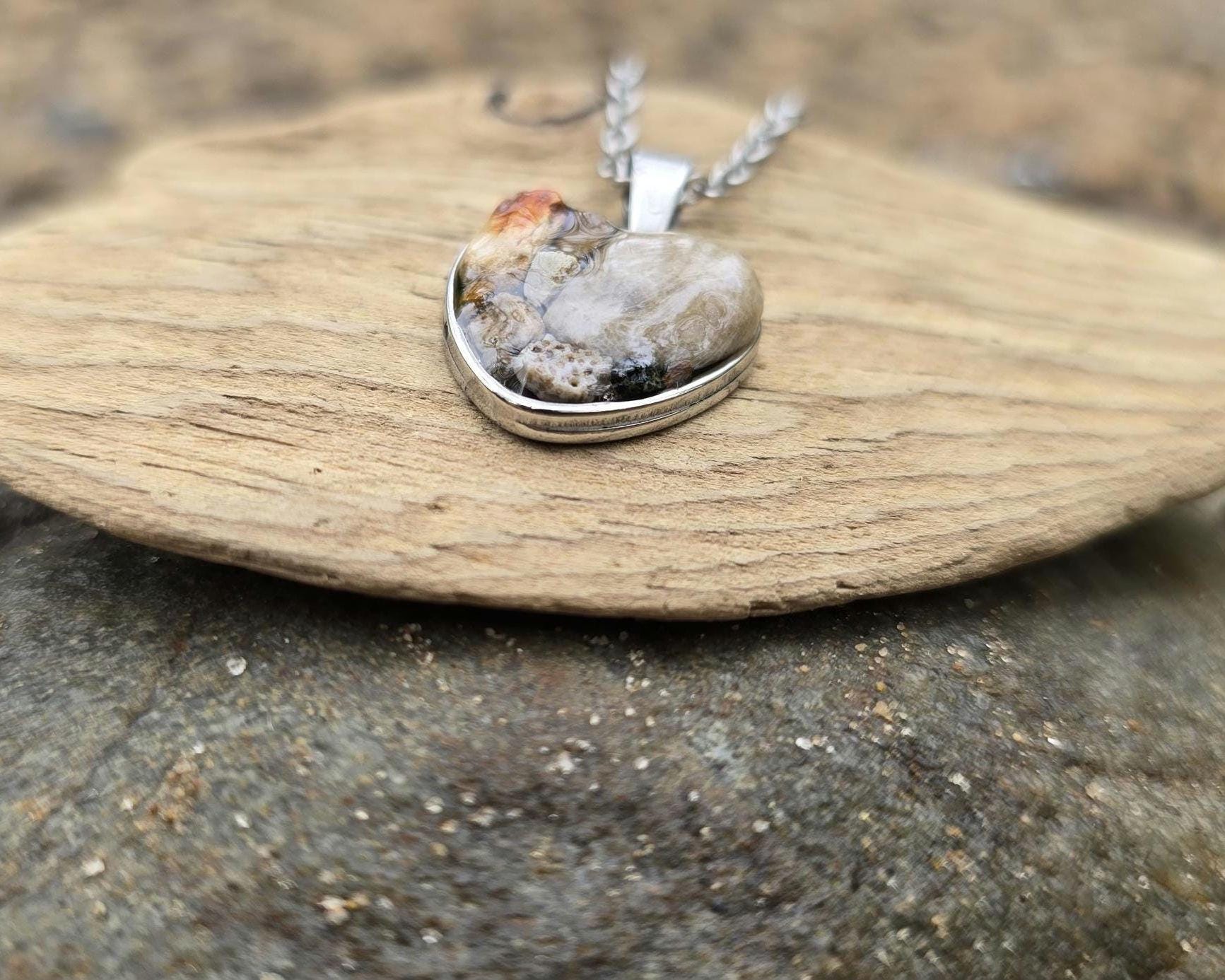 Petoskey Stone Heart Necklace, Rocks collection from Michigan Great Lakes