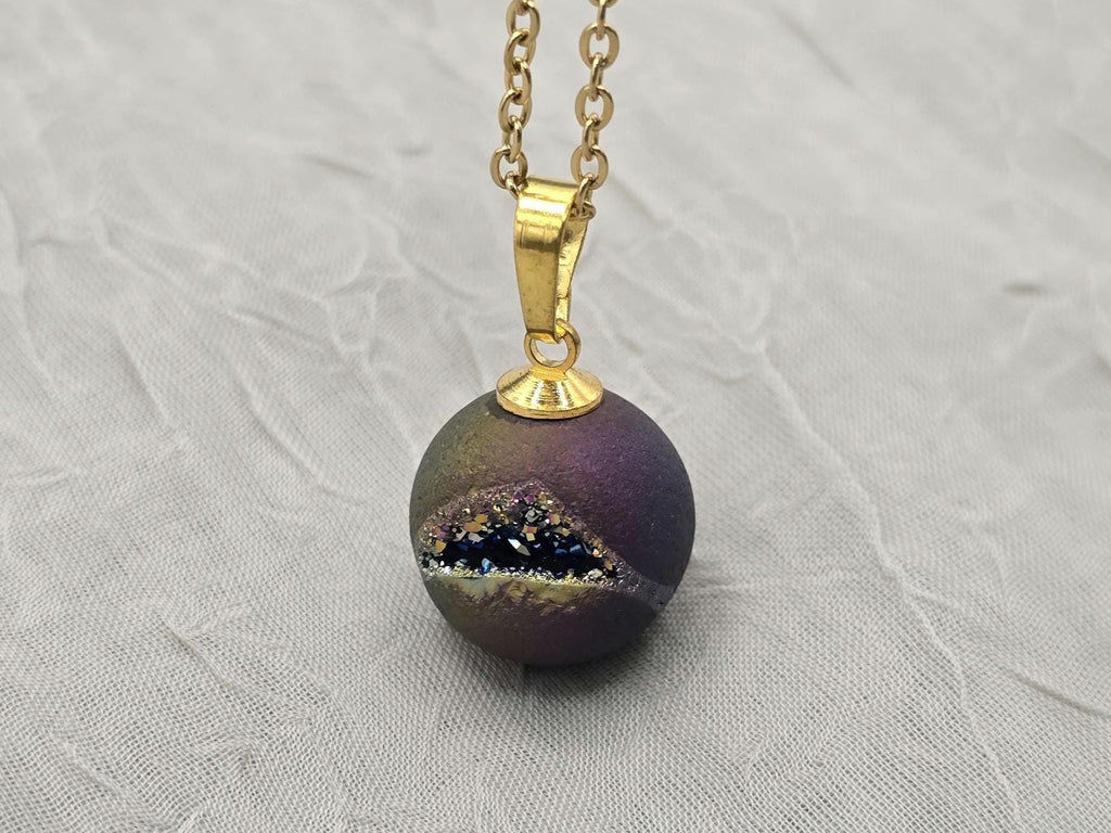 Rainbow Necklace Geode Necklace Druzy Necklace Agate Diamond Crystal Natural Gemstone Quartz Gift for Women Girlfriend Wife Stone 20" Gold