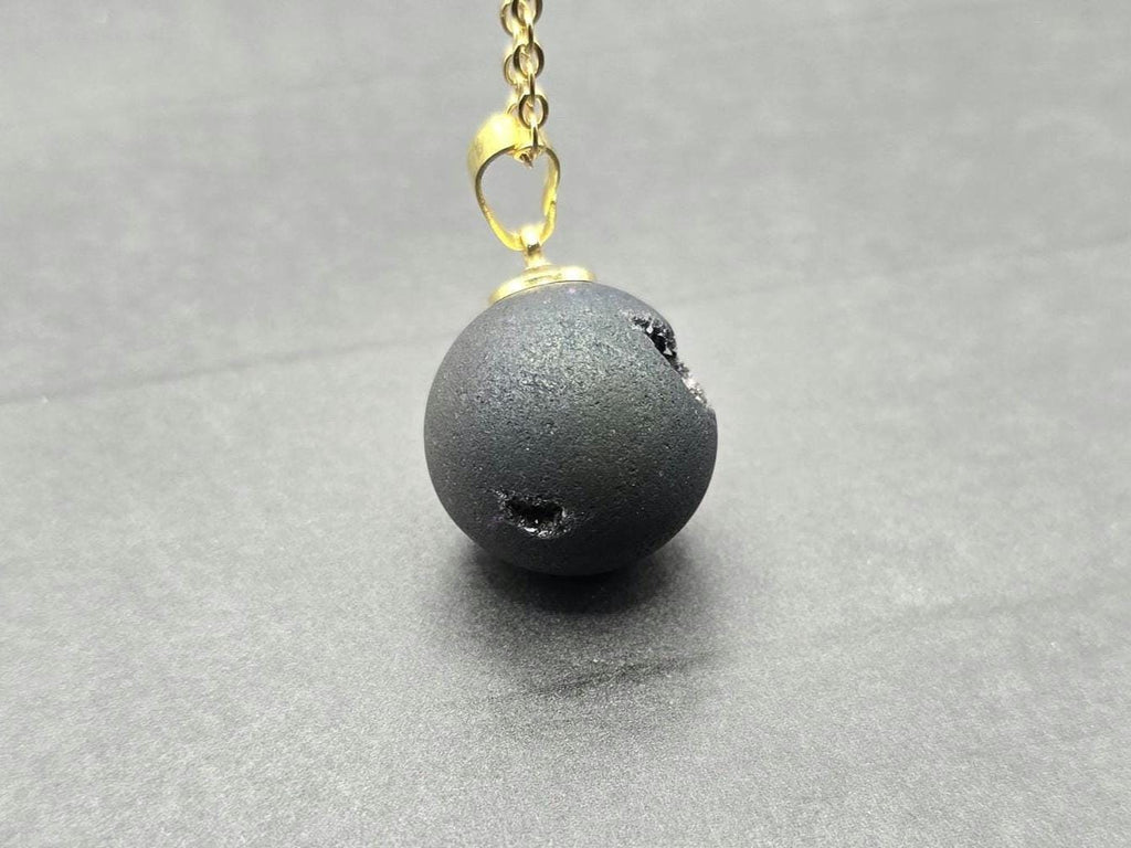 Black Onyx Necklace, Black Geode Druzy Necklace, Agate Diamond Crystal Jewelry, Natural Gemstone Quartz, Gift for Girlfriend Wife, 20" Gold