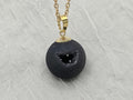 Black Onyx Necklace, Black Geode Druzy Necklace, Agate Diamond Crystal Jewelry, Natural Gemstone Quartz, Gift for Girlfriend Wife, 20" Gold