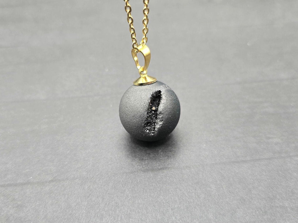 Black Geode Druzy Necklace, Onyx Agate Diamond Crystal, Natural Gemstone Quartz, Gift for Wife or Girlfriend