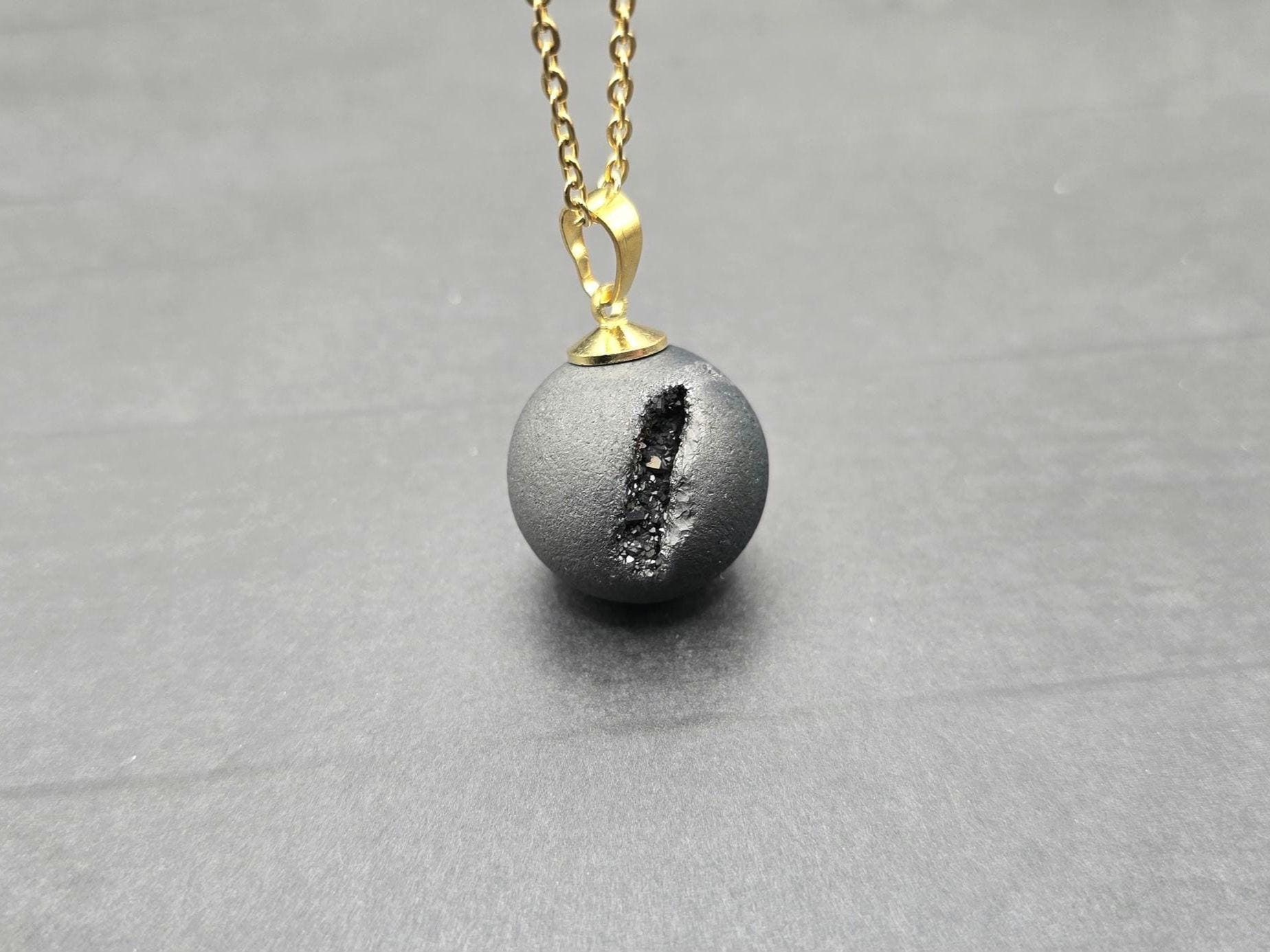 Black Geode Druzy Necklace, Onyx Agate Diamond Crystal, Natural Gemstone Quartz, Gift for Wife or Girlfriend