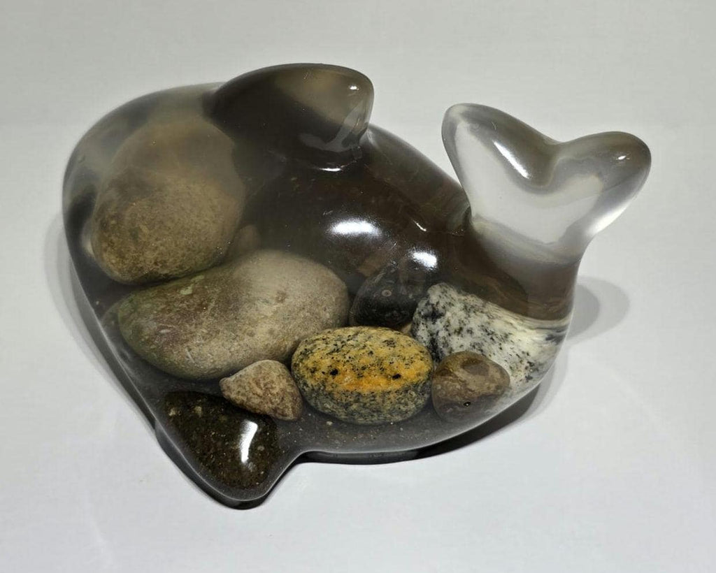 Petoskey Stone Whale Figurine, Charlevoix Stone Sculpture, Great Lakes Rocks Gift, Gift for Rock Hunter, Gift for Whale Lover