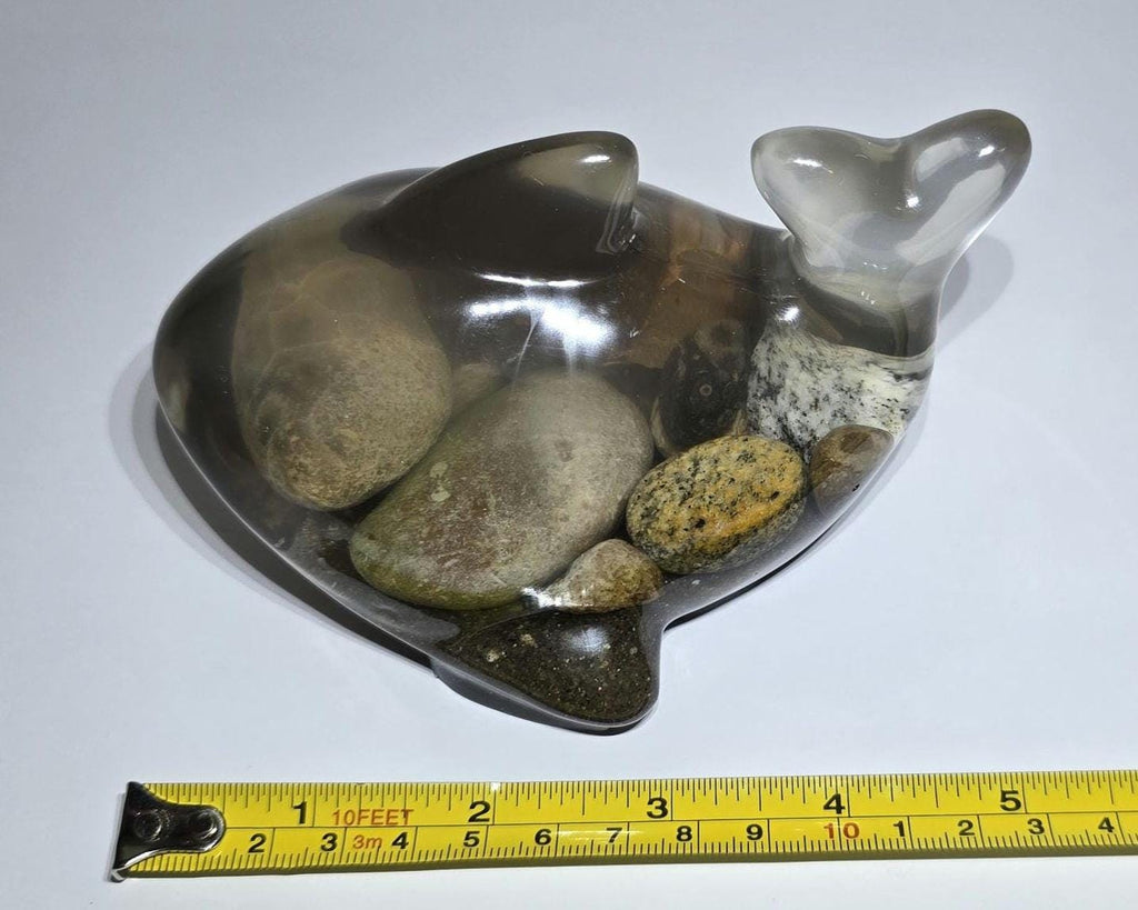 Petoskey Stone Whale Figurine, Charlevoix Stone Sculpture, Great Lakes Rocks Gift, Gift for Rock Hunter, Gift for Whale Lover