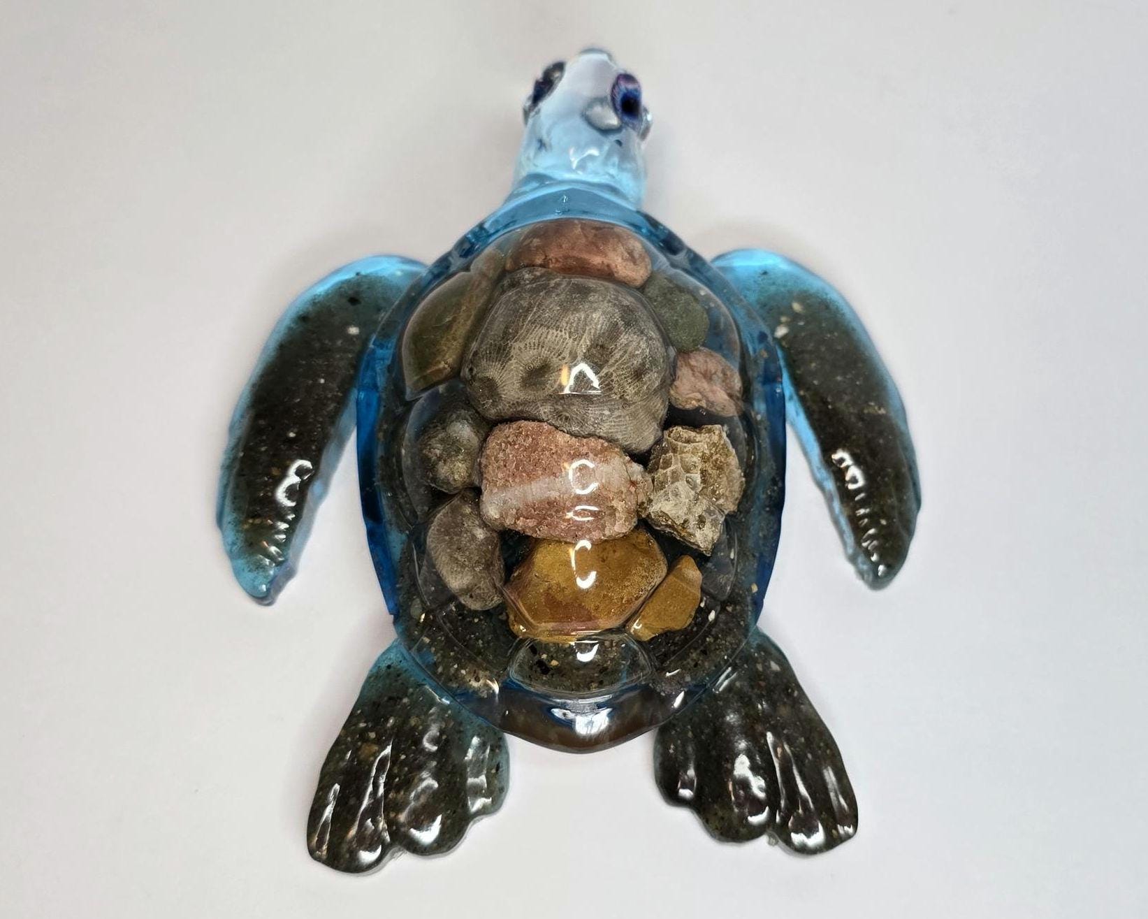 Petoskey Stone Turtle Figurine, Sea Turtle Rock Sculpture, Great Lakes Rocks Gift, Gifts for Rock Hunter, Gift for Turtle Lover