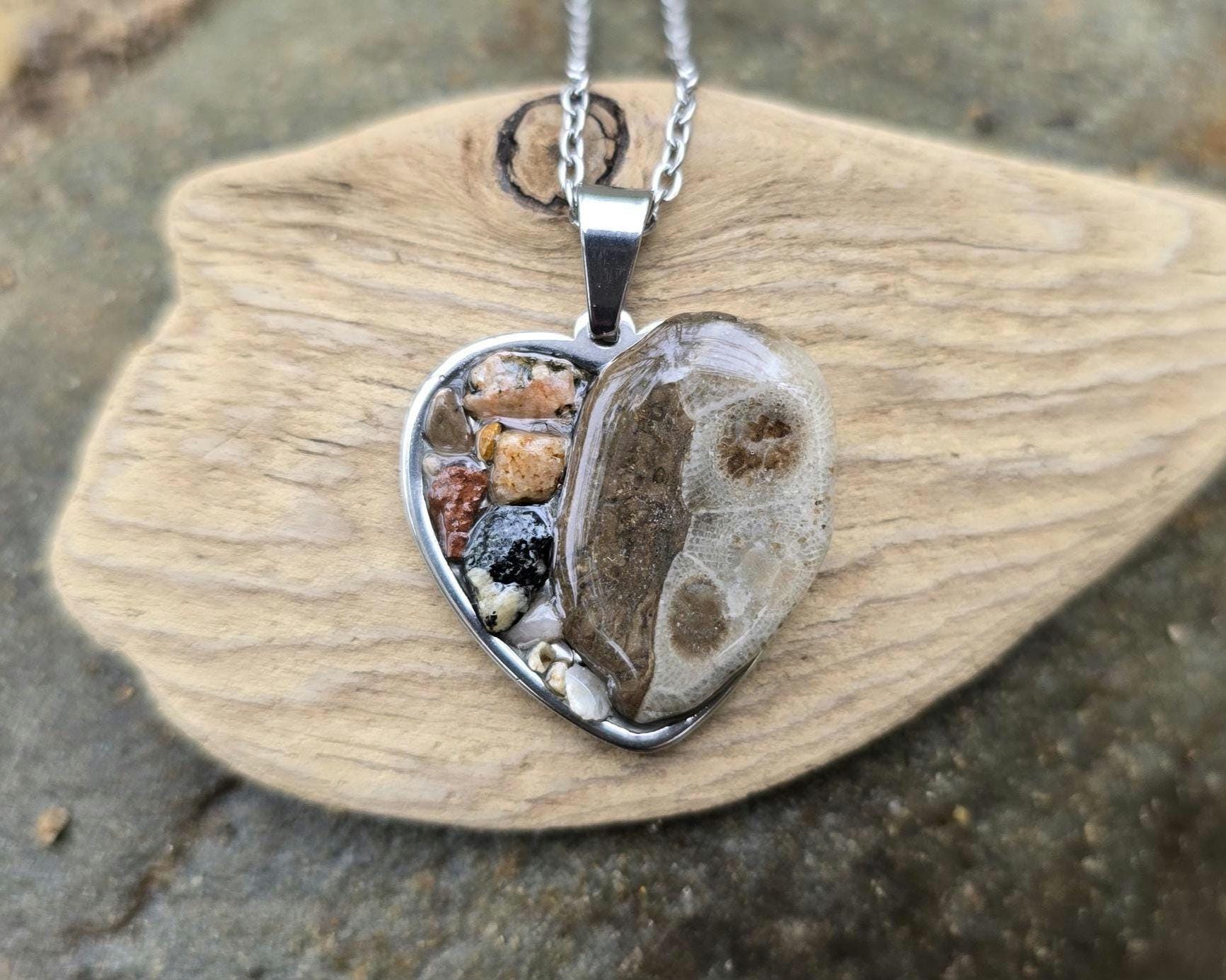 Petoskey Stone Heart Necklace, Rocks Collection from Lake Michigan & Lake Superior
