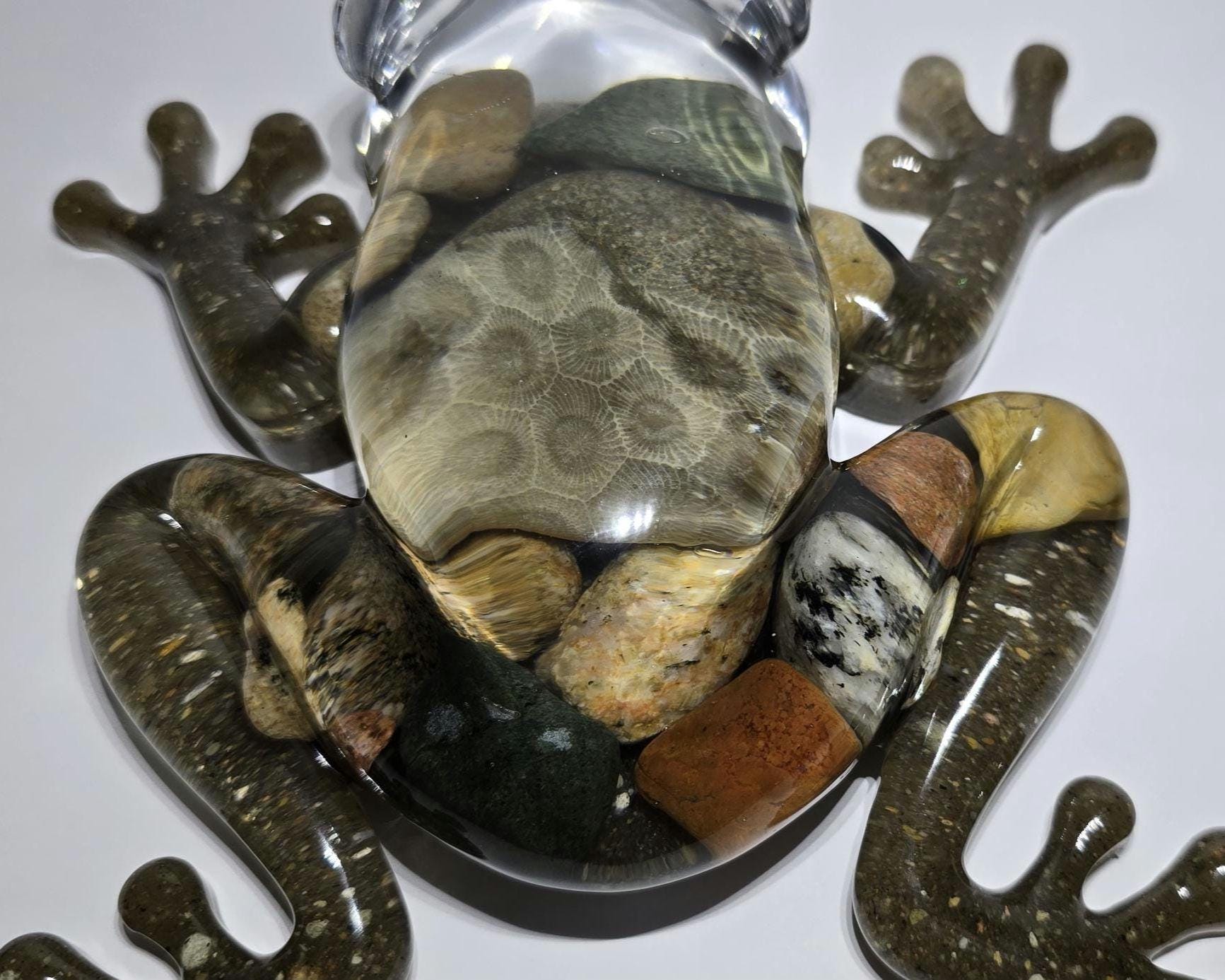 Giant Petoskey Stone Frog Figurine, Giant Resin Frog, Large Frog Decoration