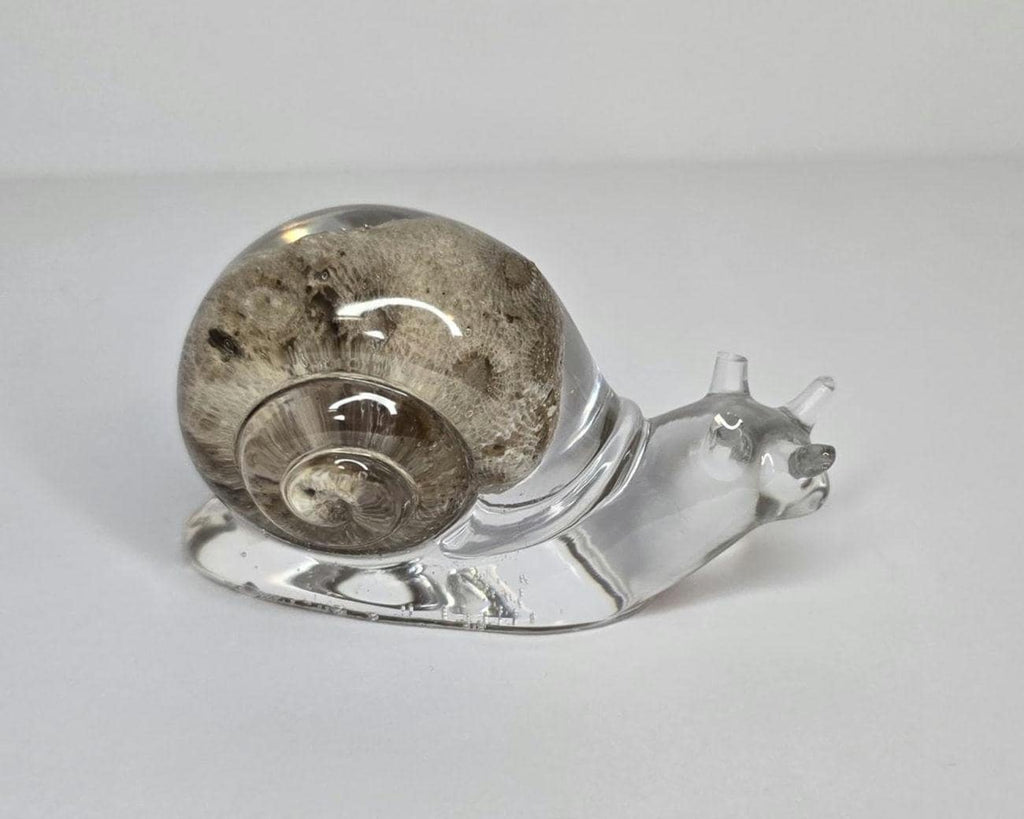 Petoskey Stone Snail Figurine, Resin Snail Sculpture, Great Lakes Rocks Gift, Gift for Rock Hunters, Gift for Anail Lover