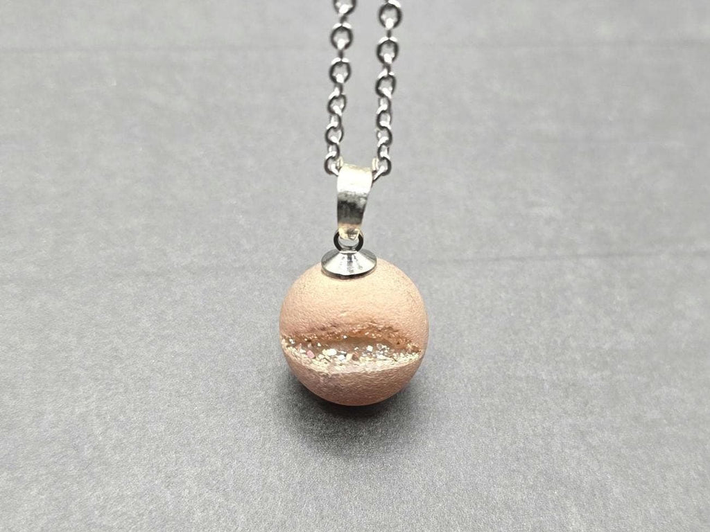 Pearl Pink Geode Necklace Druzy Necklace Agate Diamond Crystal Natural Gemstone Quartz Gift for Women Girlfriend Wife Inspiration Matte Tan