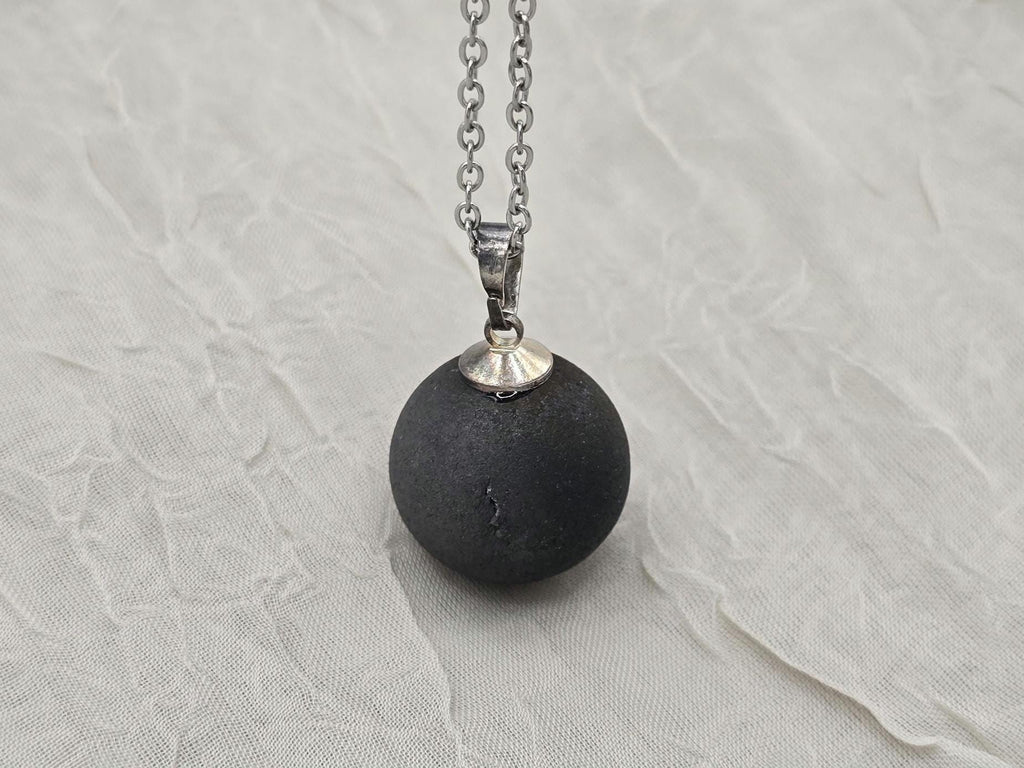 Black Druzy Geode Necklace, Gray Agate Jewelry, Black Diamond Crystal Quartz, Gift for Girlfriend or Wife, Stainless Steel