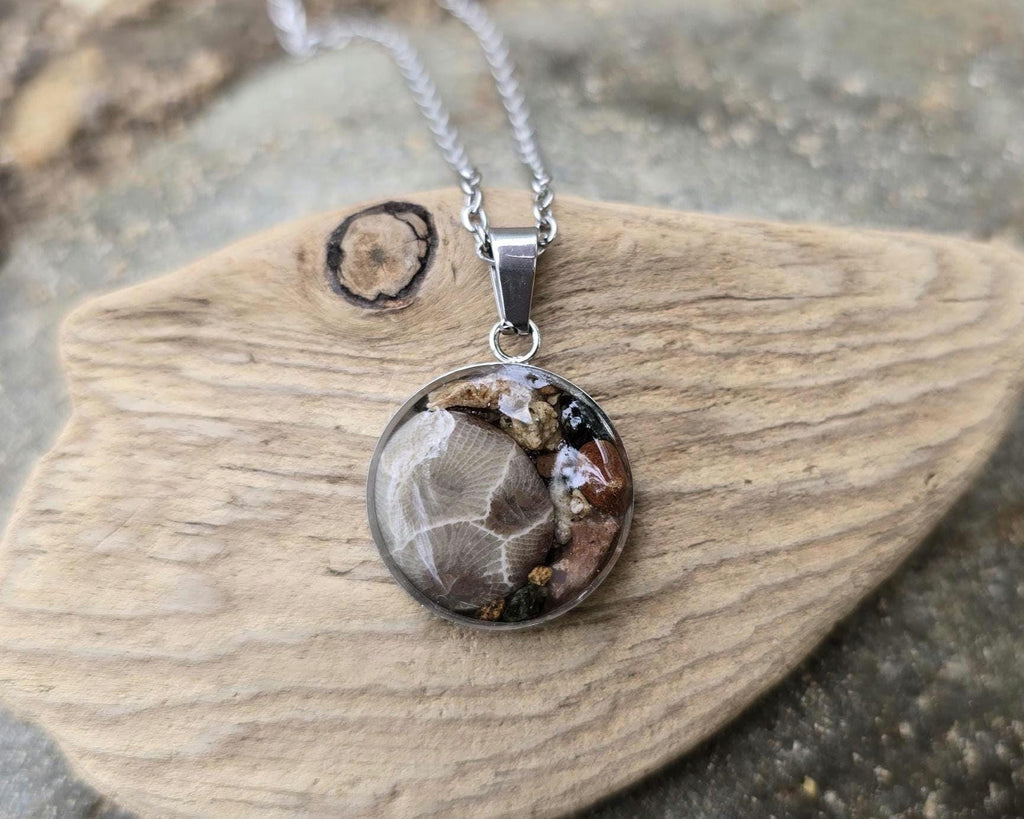 Petoskey Stone Necklace with Rocks from the Great Lakes