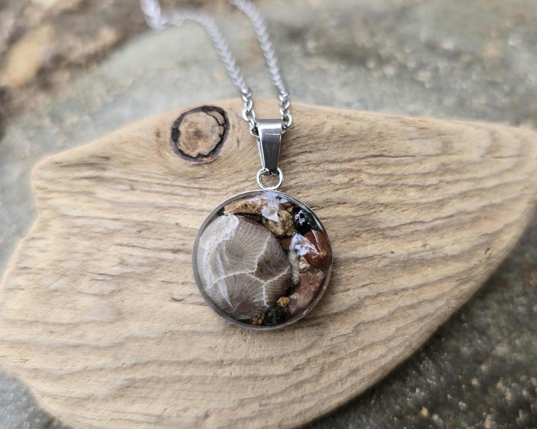 Petoskey Stone Necklace with Rocks from the Great Lakes