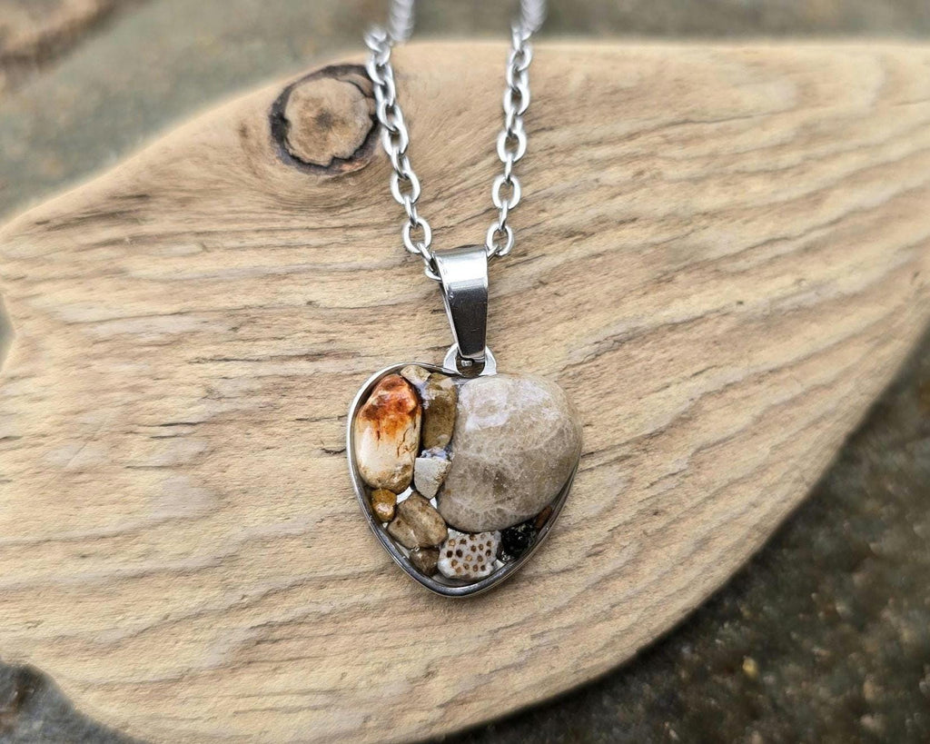 Petoskey Stone Heart Necklace, Rocks collection from Michigan Great Lakes