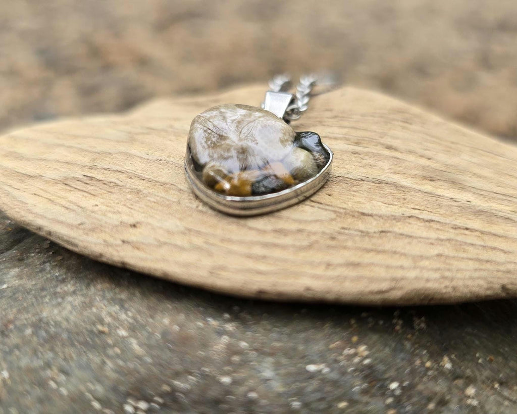 Petoskey Stone Small Heart Necklace with Rocks from Michigan Great Lakes