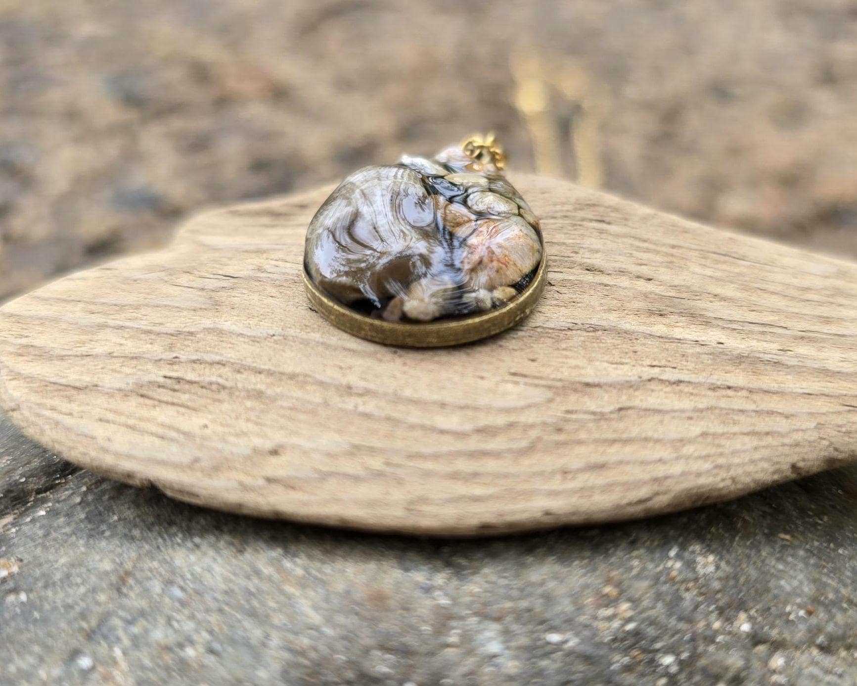 Petoskey Stone Antique Teardrop Necklace with Collection of Rocks from Lake Michigan & Lake Superior