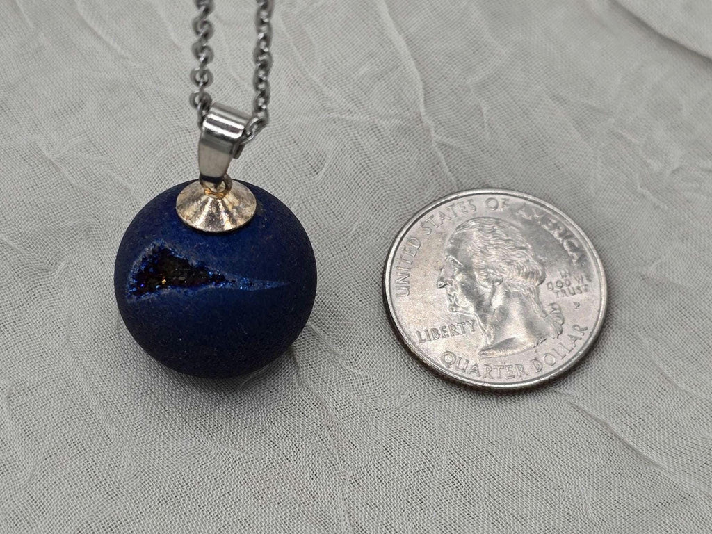 Sapphire Necklace Geode Necklace Druzy Necklace Blue Agate Diamond Crystal Gemstone Quartz Gift for Women Girlfriend Wife 18 Stainless Steel