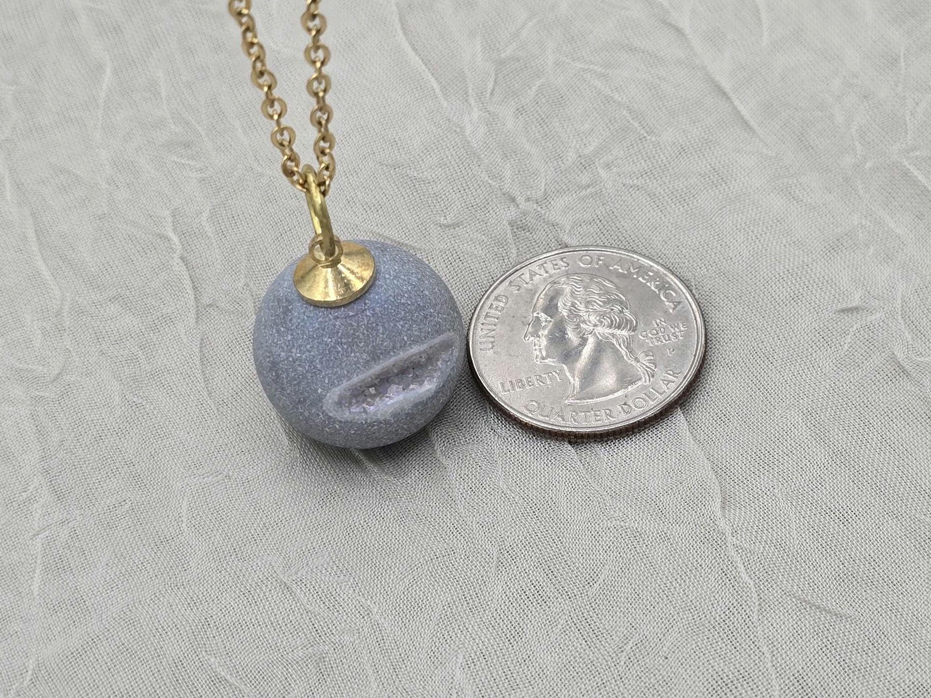 Gray Necklace Geode Necklace Druzy Necklace Grey Agate Diamond Crystal Natural Gemstone Quartz Gift for Women Girlfriend Wife Stone 20" Gold