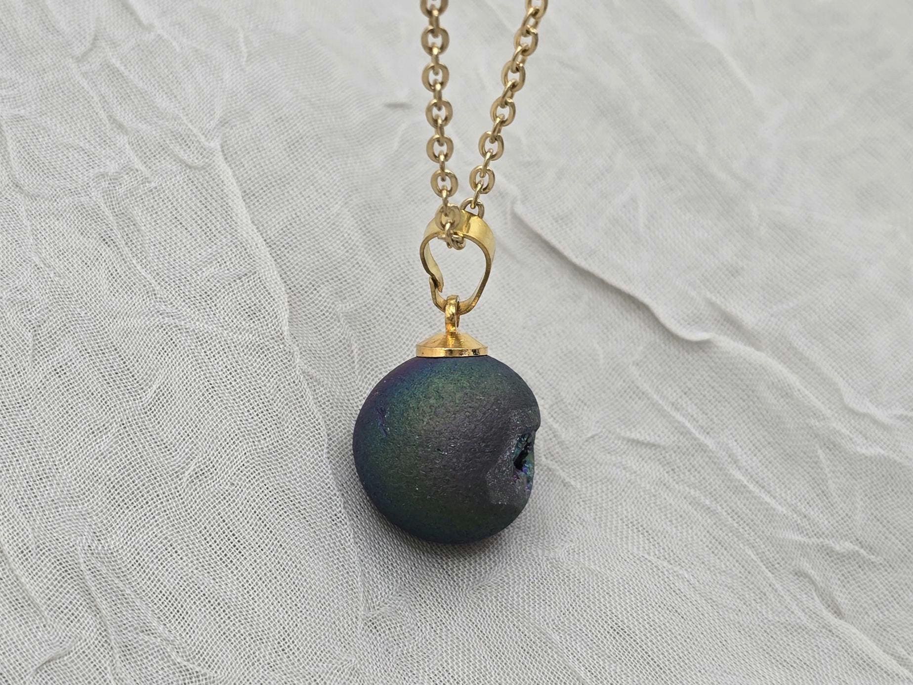 Rainbow Necklace Geode Necklace Druzy Necklace Agate Diamond Crystal Natural Gemstone Quartz Gift for Women Girlfriend Wife Stone 20" Gold
