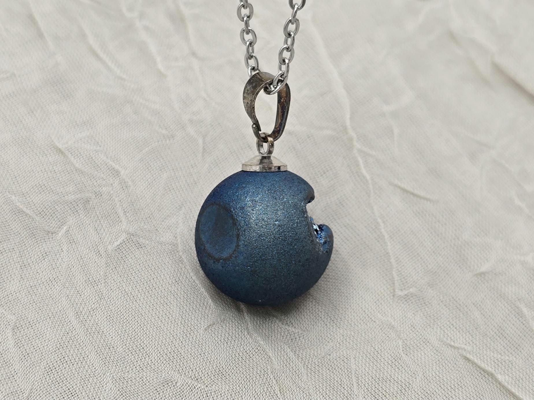 Sapphire Necklace Geode Necklace Druzy Necklace Blue Agate Diamond Crystal Gemstone Quartz Gift for Women Girlfriend Wife 18 Stainless Steel