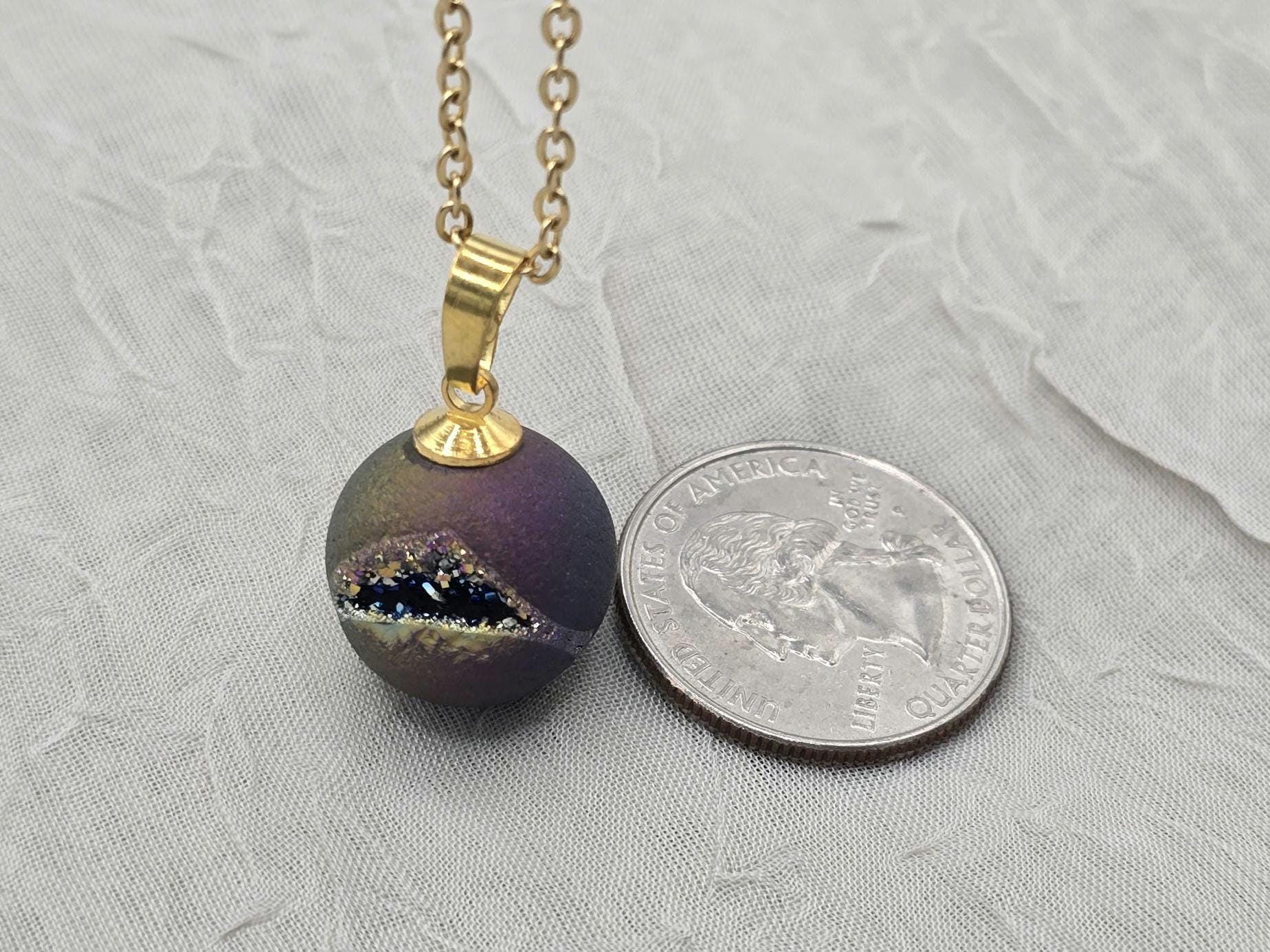 Rainbow Necklace Geode Necklace Druzy Necklace Agate Diamond Crystal Natural Gemstone Quartz Gift for Women Girlfriend Wife Stone 20" Gold