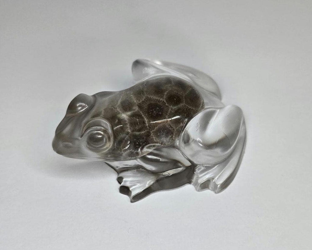 Petoskey Stone Frog Figurine, Resin Frog Sculpture, Great Lakes Rocks Gift, Gift for Rock Hunter, Gift for Frog Lovers