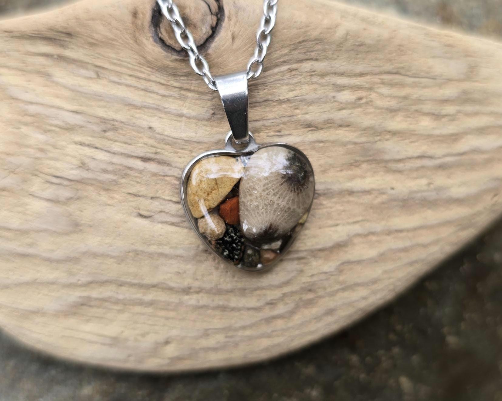 Petoskey Stone Small Heart Fossil Necklace with Rocks from Michigan Great Lakes