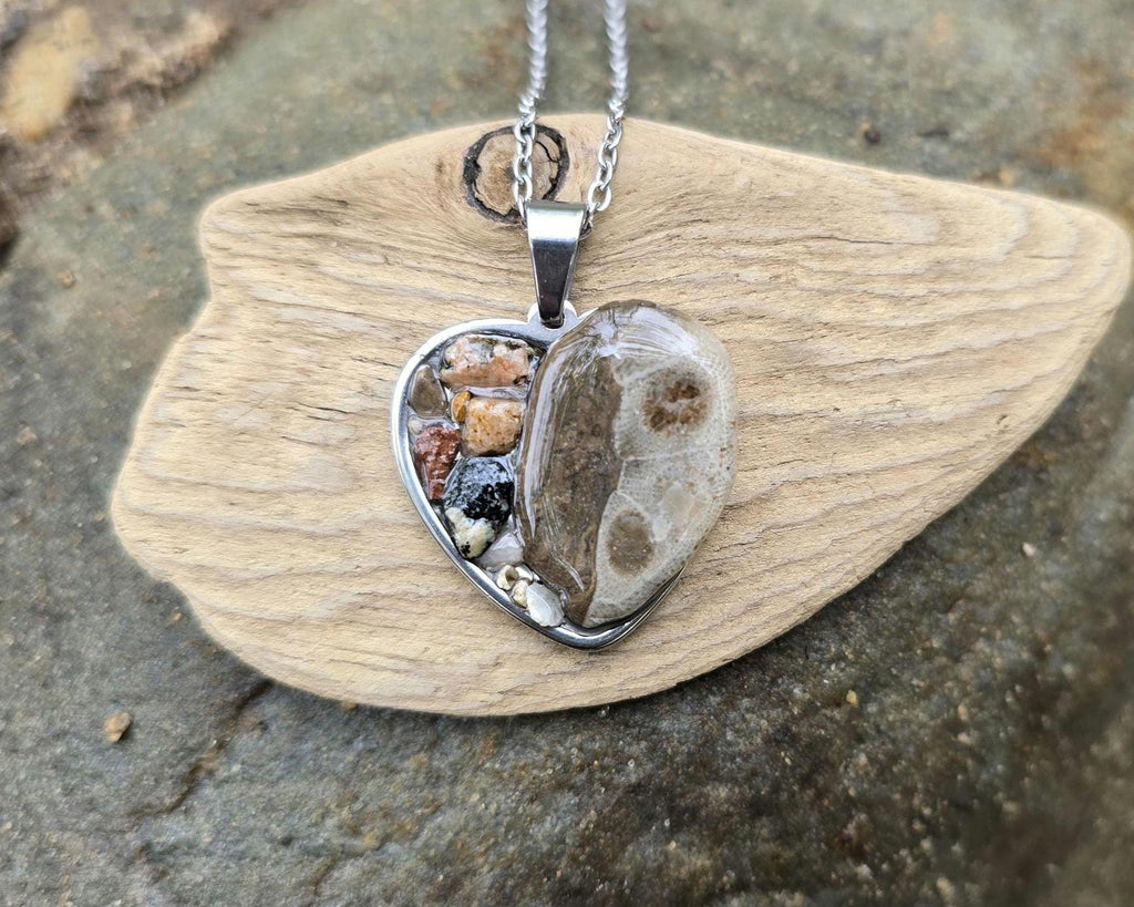 Petoskey Stone Heart Necklace, Rocks Collection from Lake Michigan & Lake Superior
