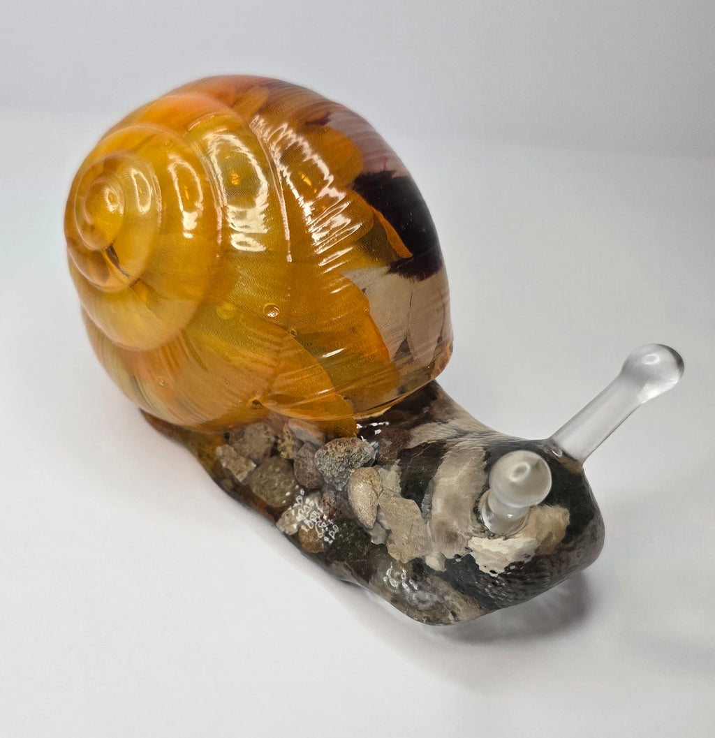 Large flower bouquet SNAIL with petoskey stone & Michigan rocks