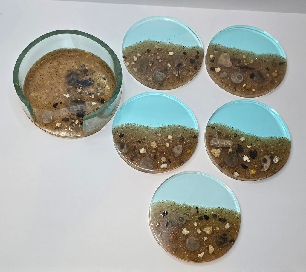 Michigan rock collection coaster set with Petoskey stones