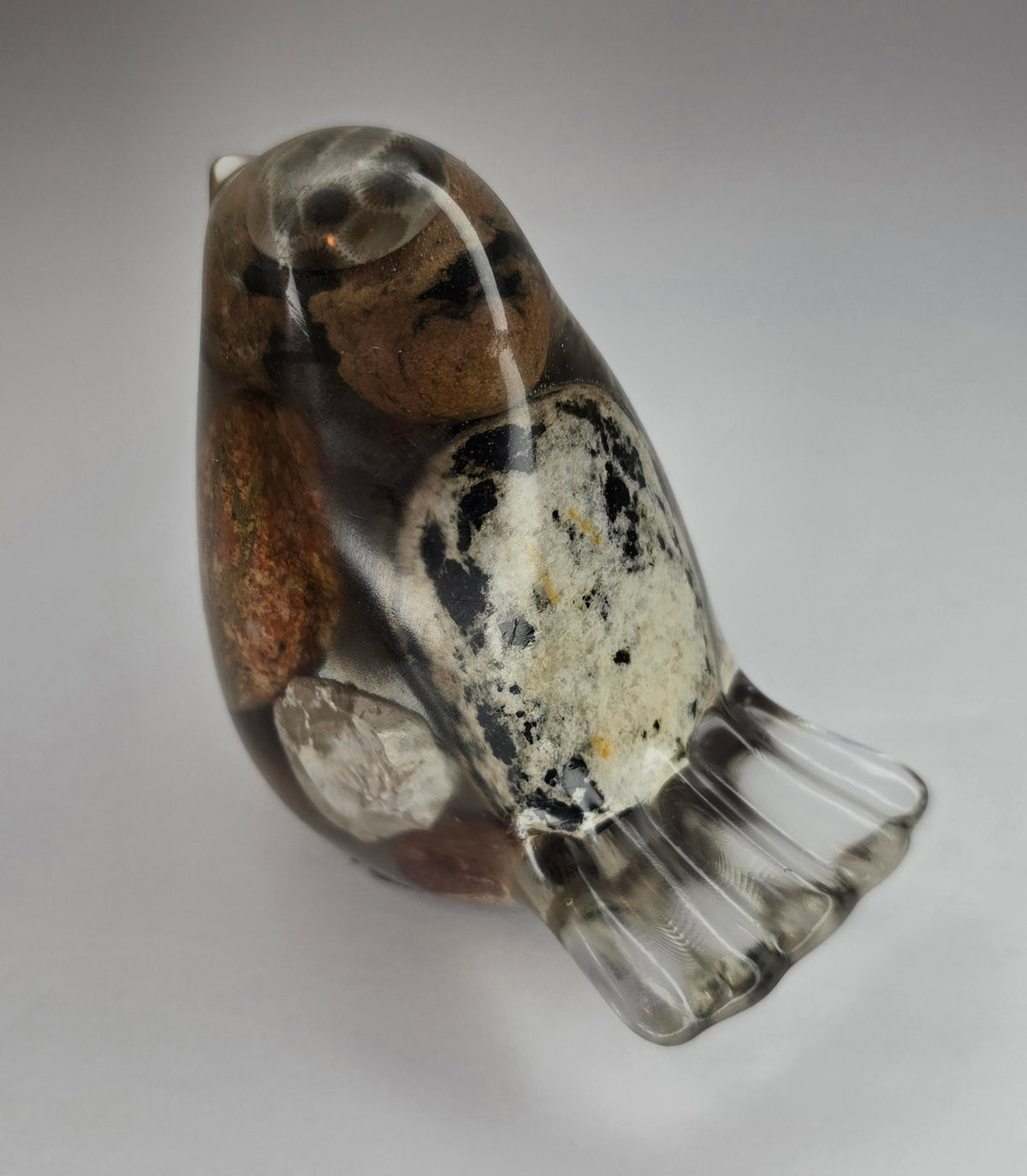 Petoskey Stone bird with Michigan rocks