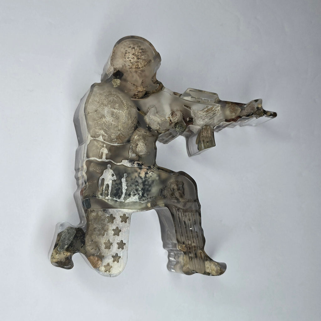 Army Veteran Soldier Figurine with Michigan rocks and Petoskey stone