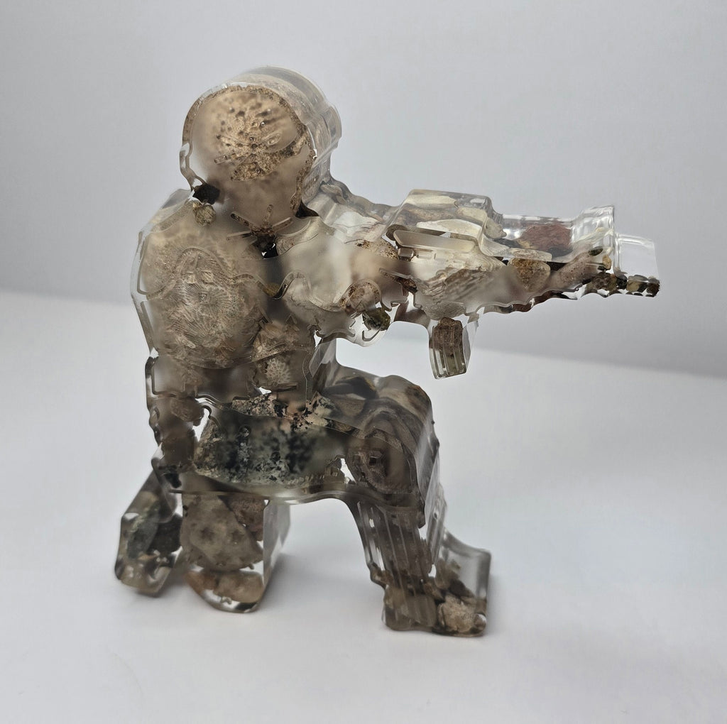 Army Veteran Soldier Figurine with Michigan rocks and Petoskey stone
