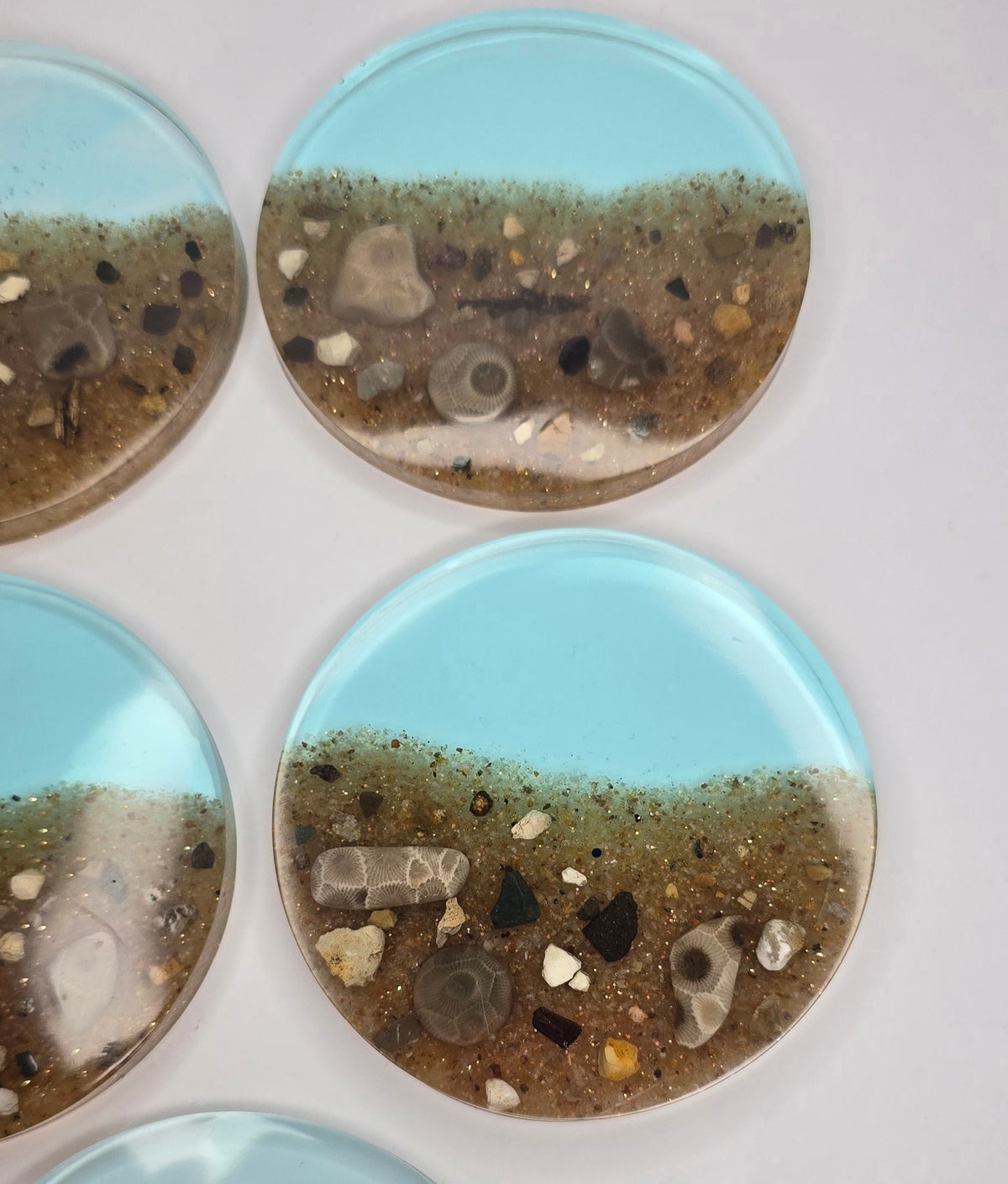 Michigan rock collection coaster set with Petoskey stones