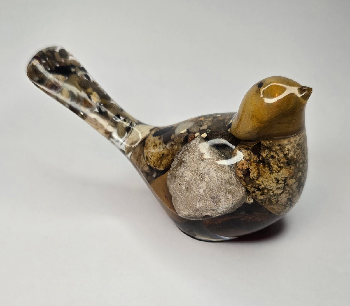 Rock collection bird with Petoskey stone