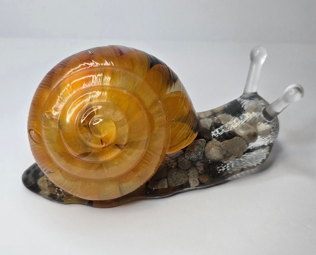 Large flower bouquet SNAIL with petoskey stone & Michigan rocks