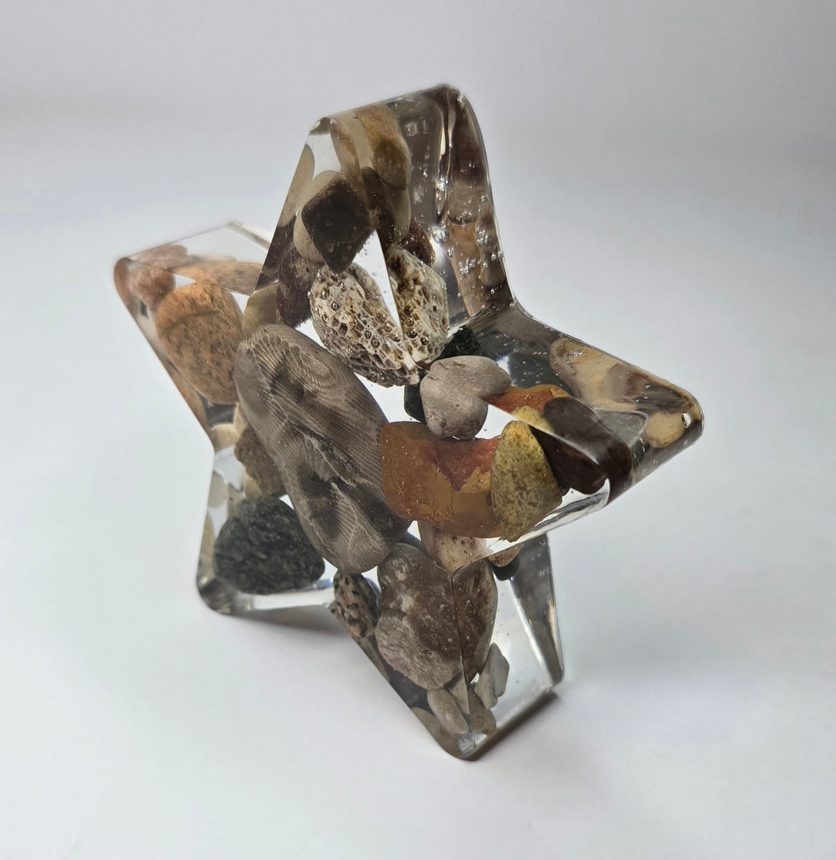 Medium star with Petoskey stone & Michigan rocks