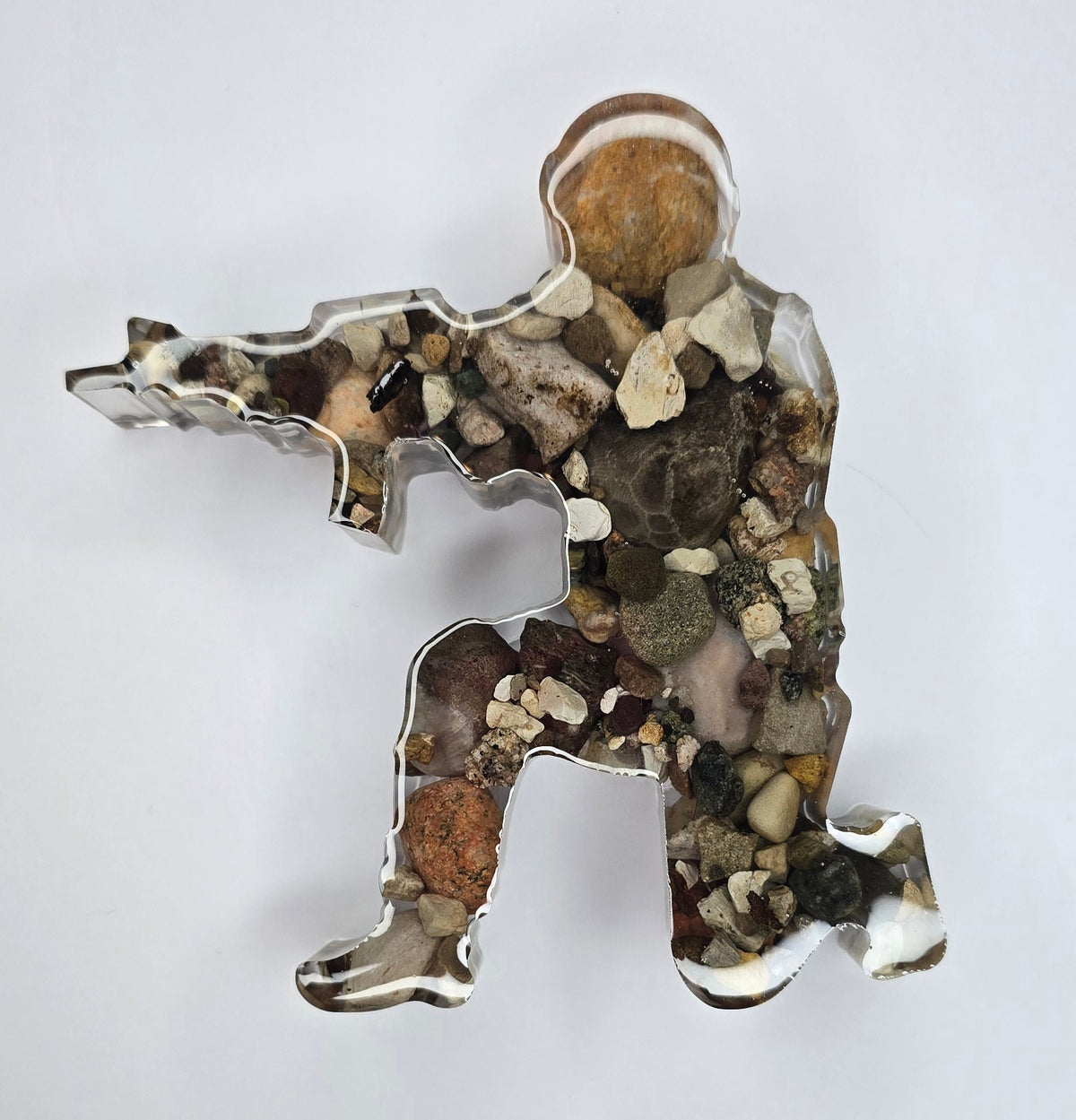 Army Veteran soldier figurine with Michigan rocks & Petoskey stone