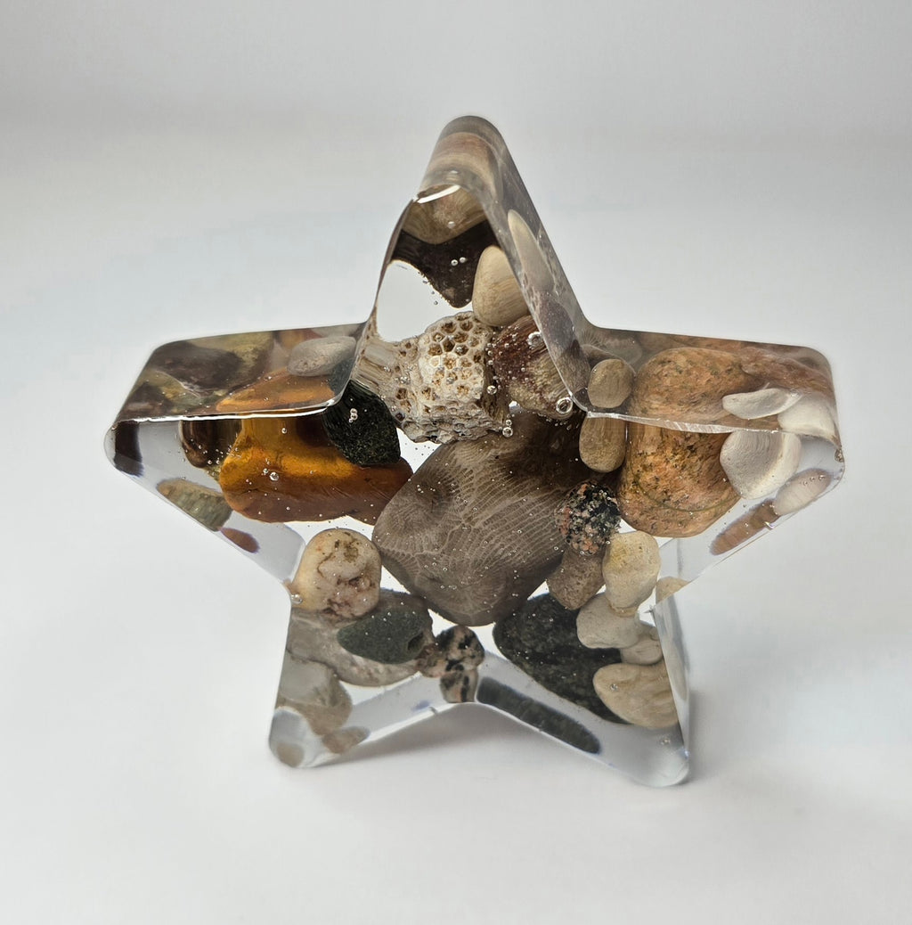 Medium star with Petoskey stone & Michigan rocks