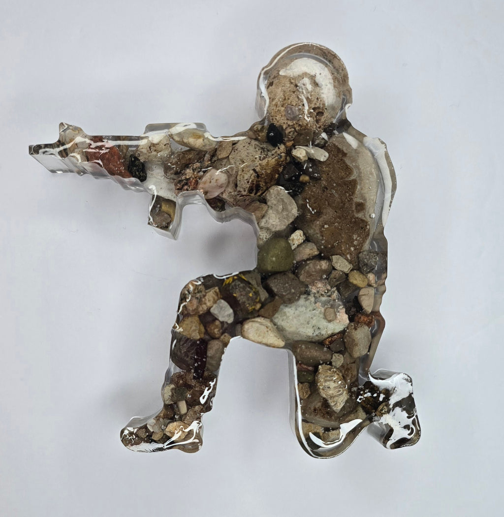 Army Veteran Soldier Figurine with Michigan rocks and Petoskey stone