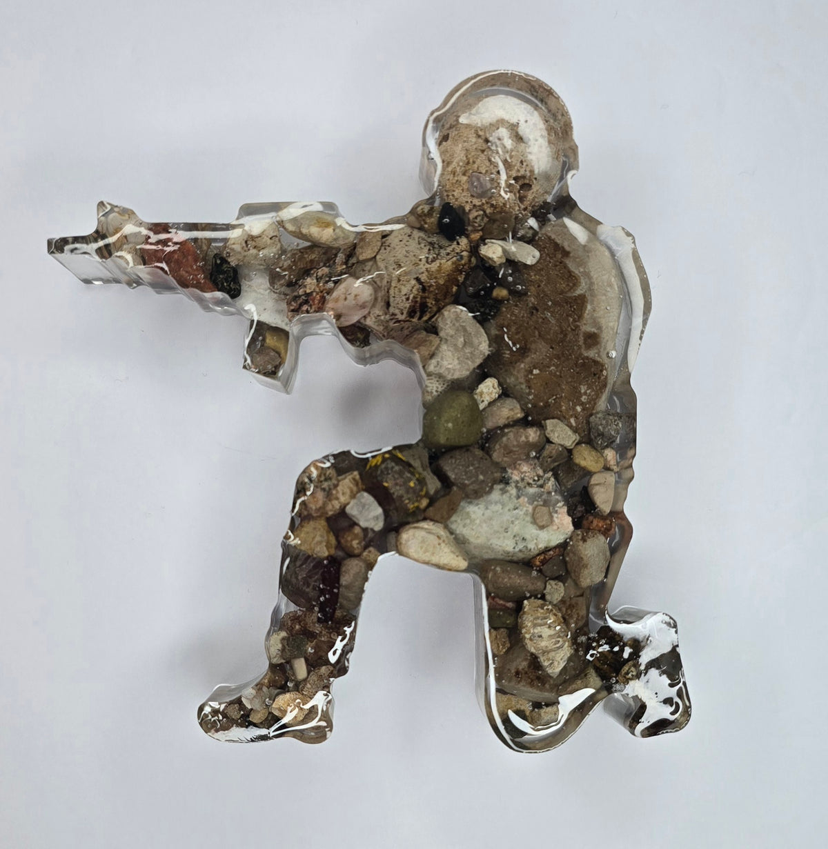Army Veteran Soldier Figurine with Michigan rocks and Petoskey stone