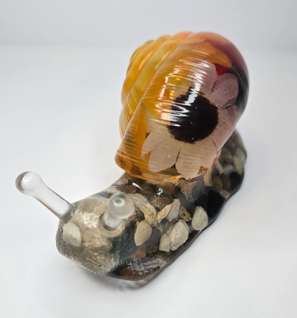 Large flower bouquet SNAIL with petoskey stone & Michigan rocks